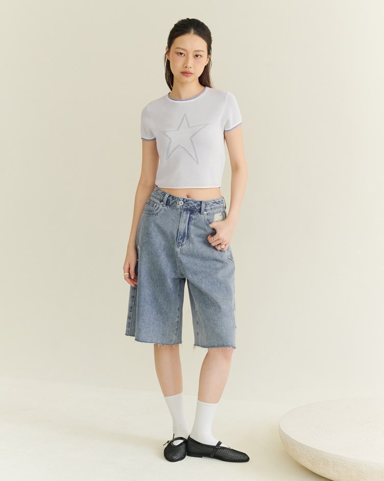 仿舊斜紋Jorts五分褲