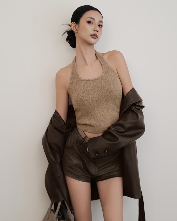 繞脖厚絨針織背心