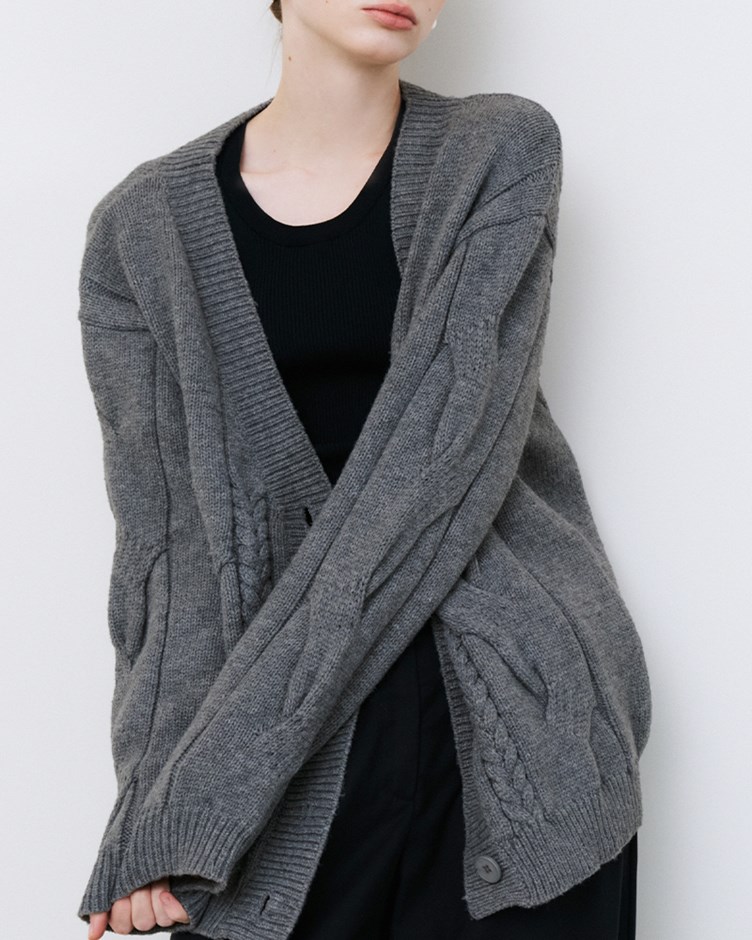 V領麻花針織外套