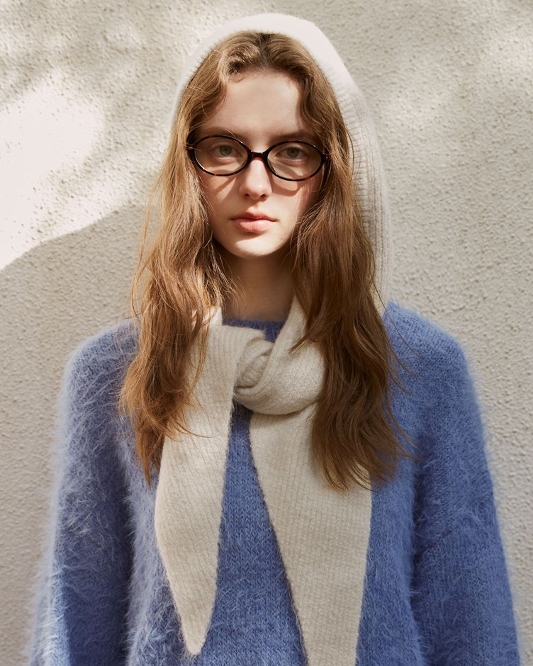 羊駝毛坑紋連帽圍巾