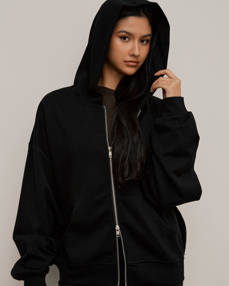 空氣感寬鬆雙拉鍊連帽外套