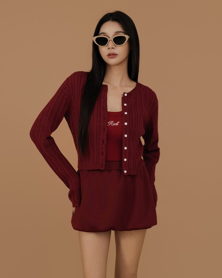 圓領麻花排釦開衫