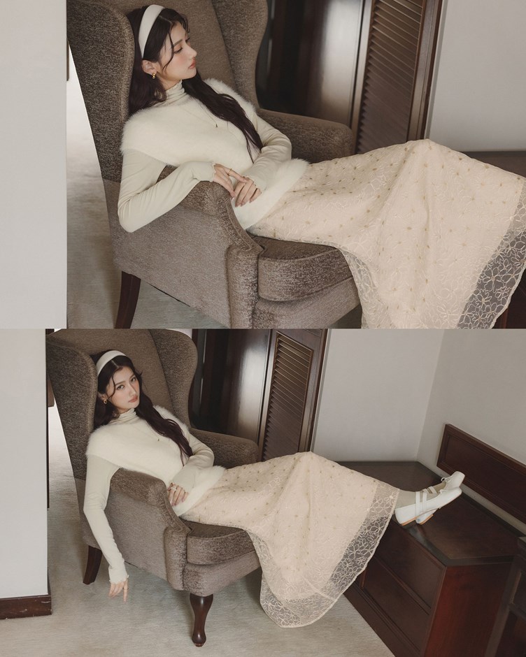 精緻刺繡花朵雙層長裙