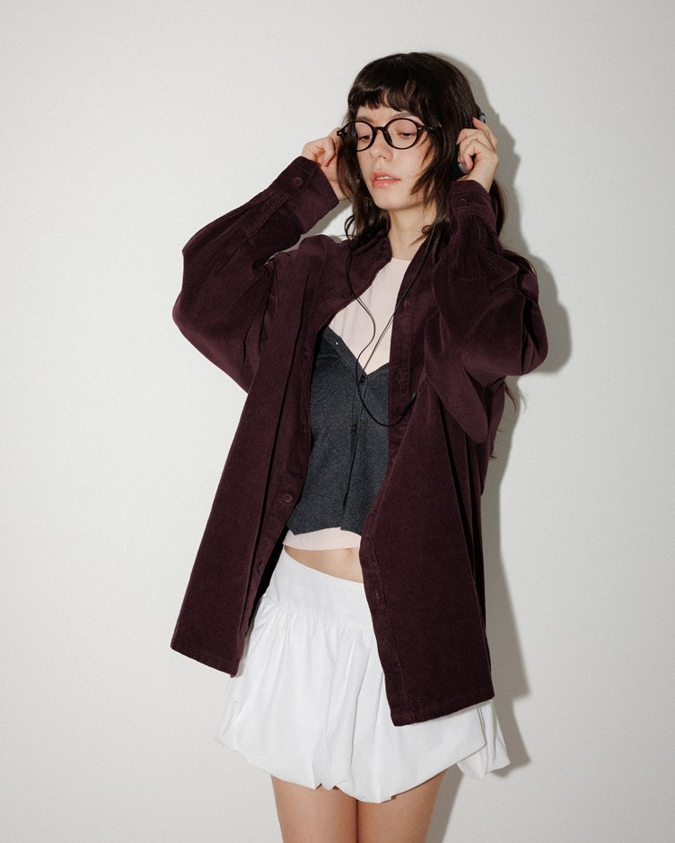 挺料燈心絨寬鬆襯衫