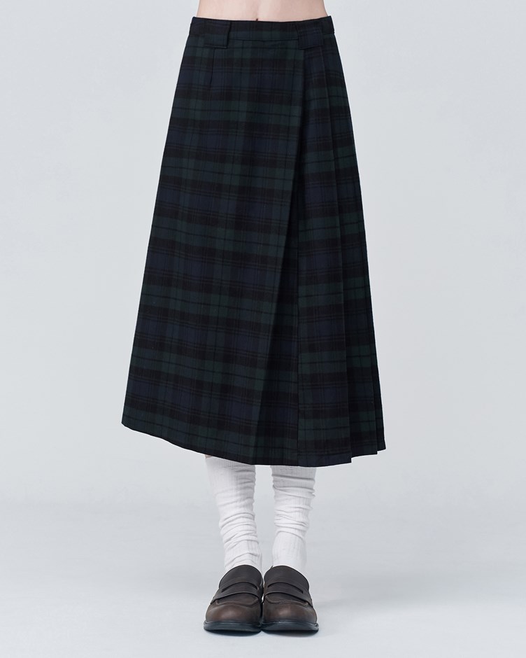 不對稱單邊百褶長裙