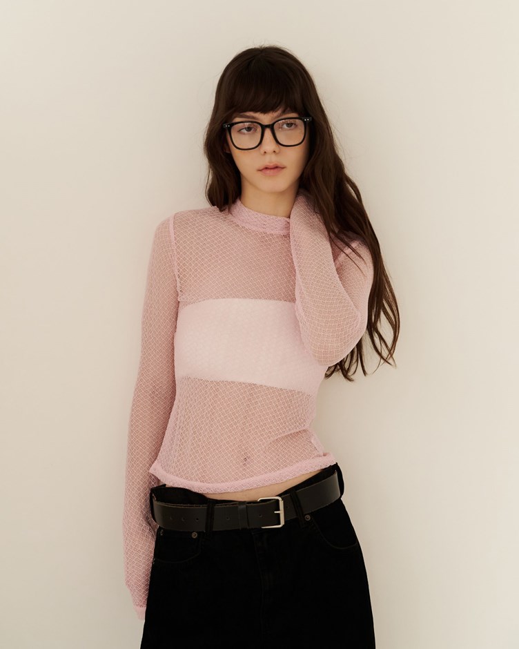 透肌菱格泡泡感立領上衣