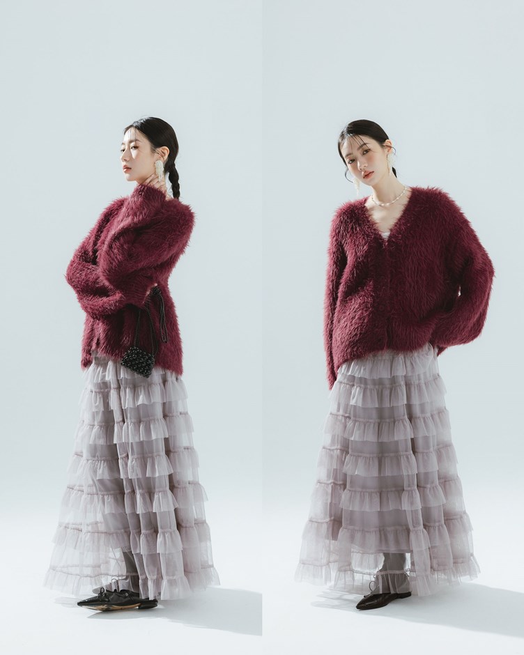 蓬鬆仿貂毛開襟外套