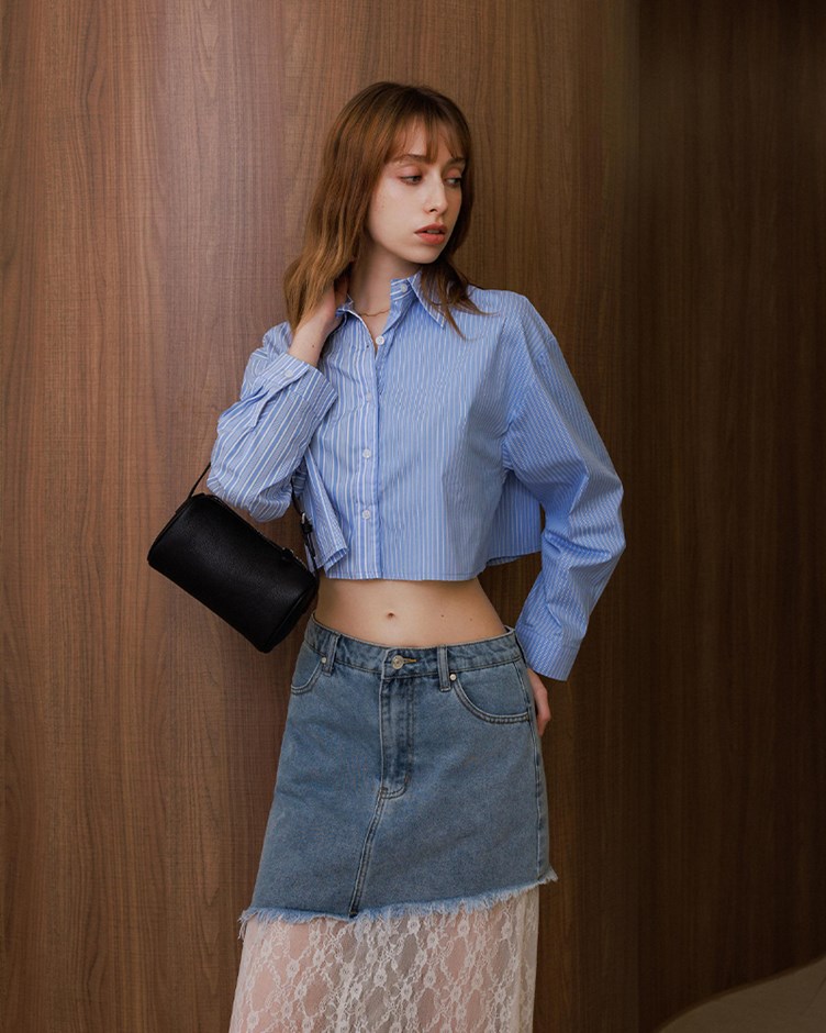 特殊拼接條紋短版襯衫(yoyo聯名款)