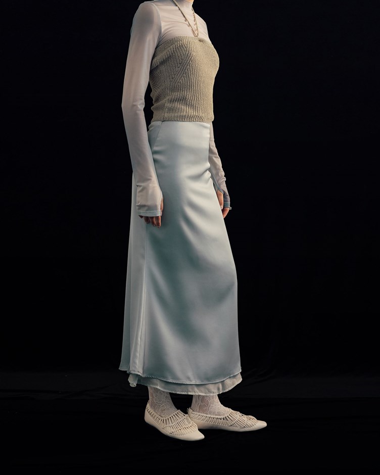 拼紗層次緞面魚尾裙