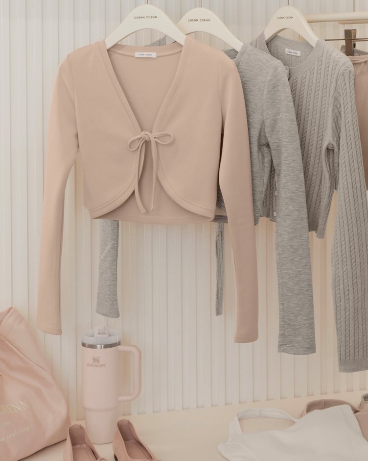 綁帶彈力長袖罩衫