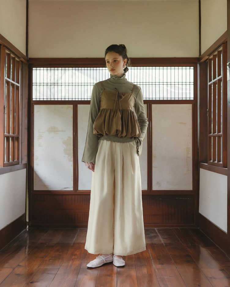 雙層仙女紗打褶西裝長褲