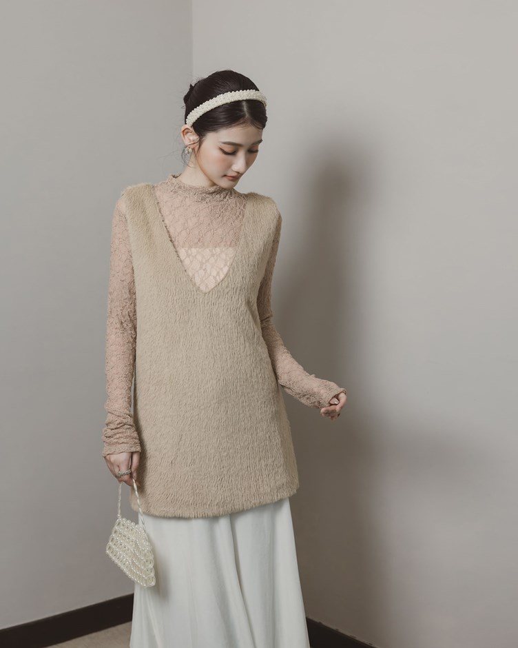 蕾絲平口長袖上衣(兩件式)