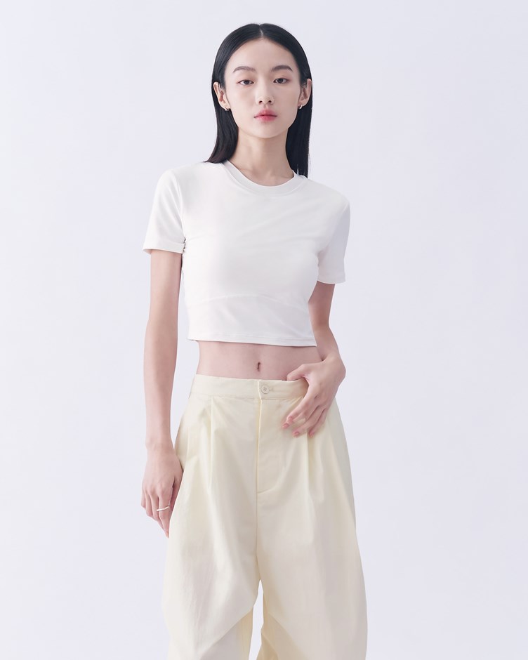 牛奶絲修身剪接短袖 bra top
