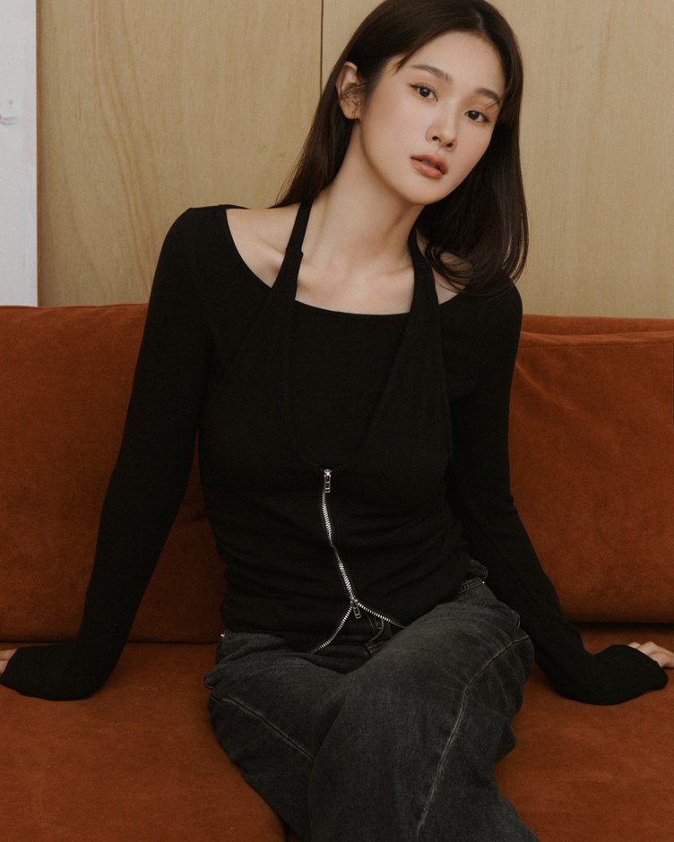 雙拉鍊造型長袖上衣