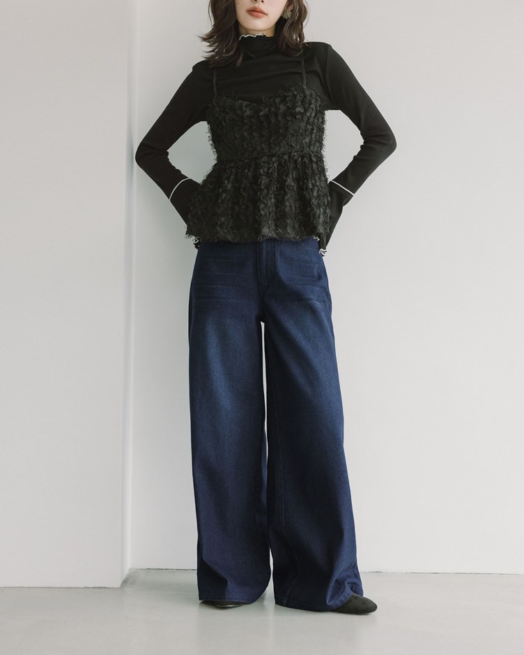 簡約挺版中腰牛仔寬褲