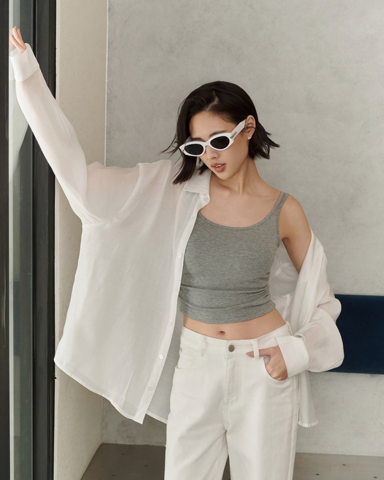 雙肩帶側抓皺BRA TOP