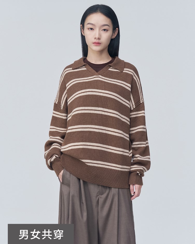 中性條紋針織套頭上衣