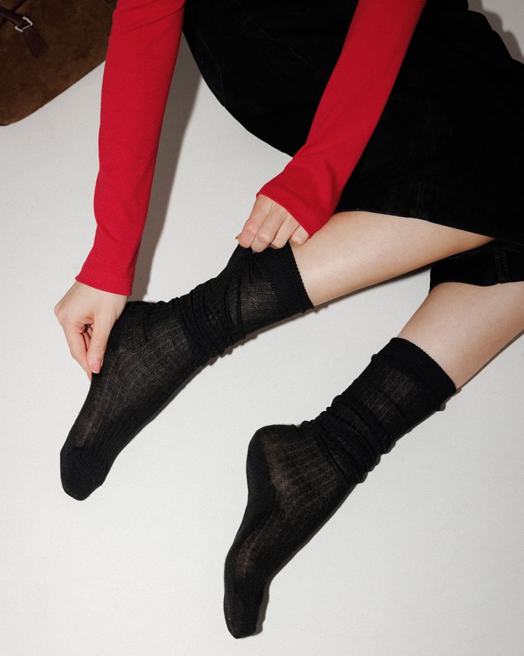 微透坑紋長筒堆堆襪