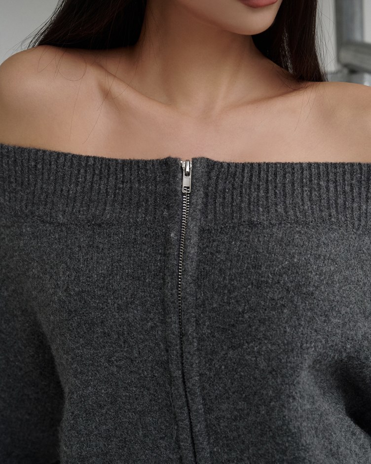 mi雙拉鍊一字領毛衣