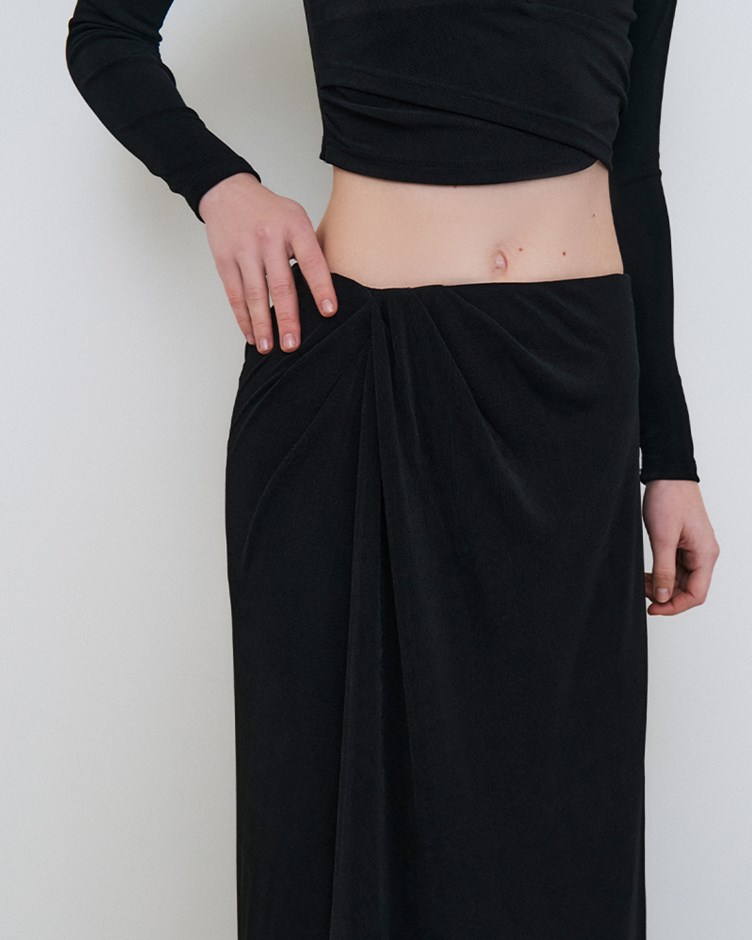 微光彈力抓褶長裙