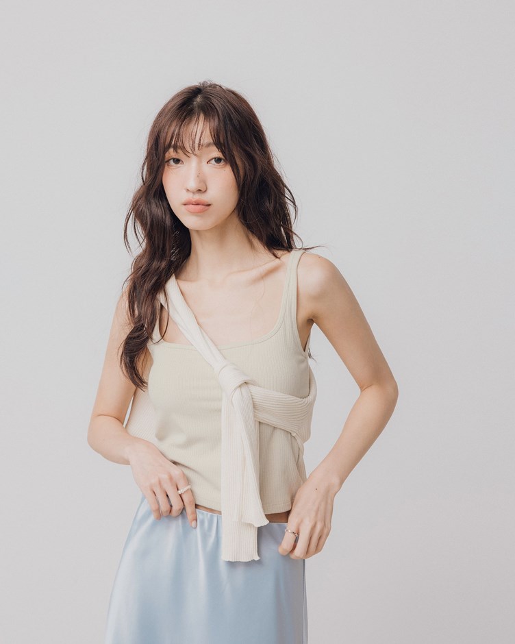 PROJECT.M 顯瘦方領造型羅紋BRA TOP