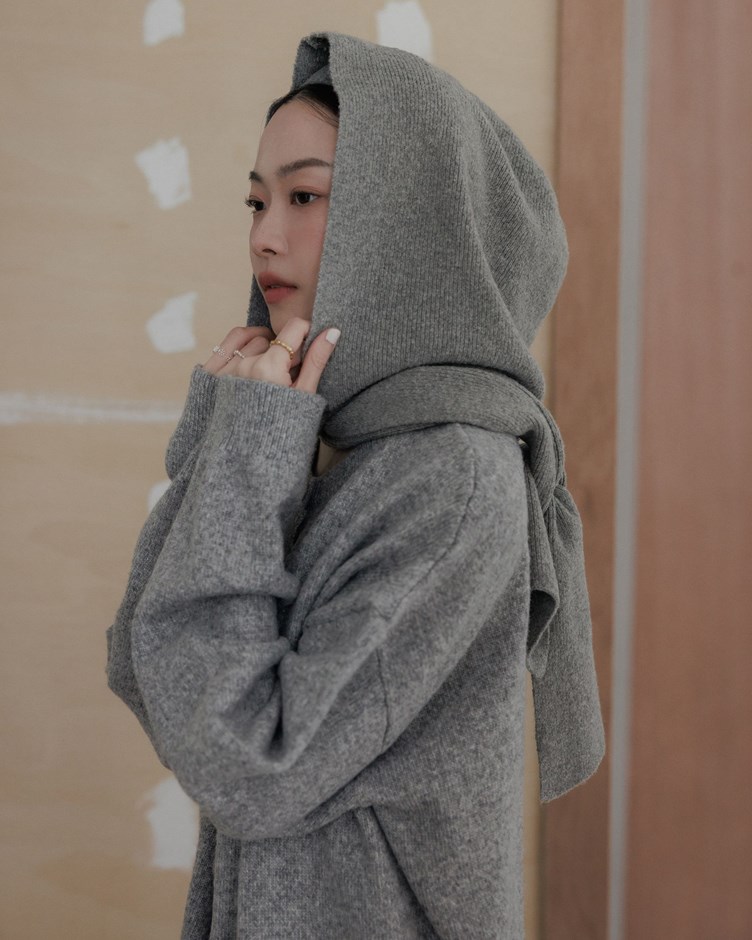 簡約羊毛連帽圍巾