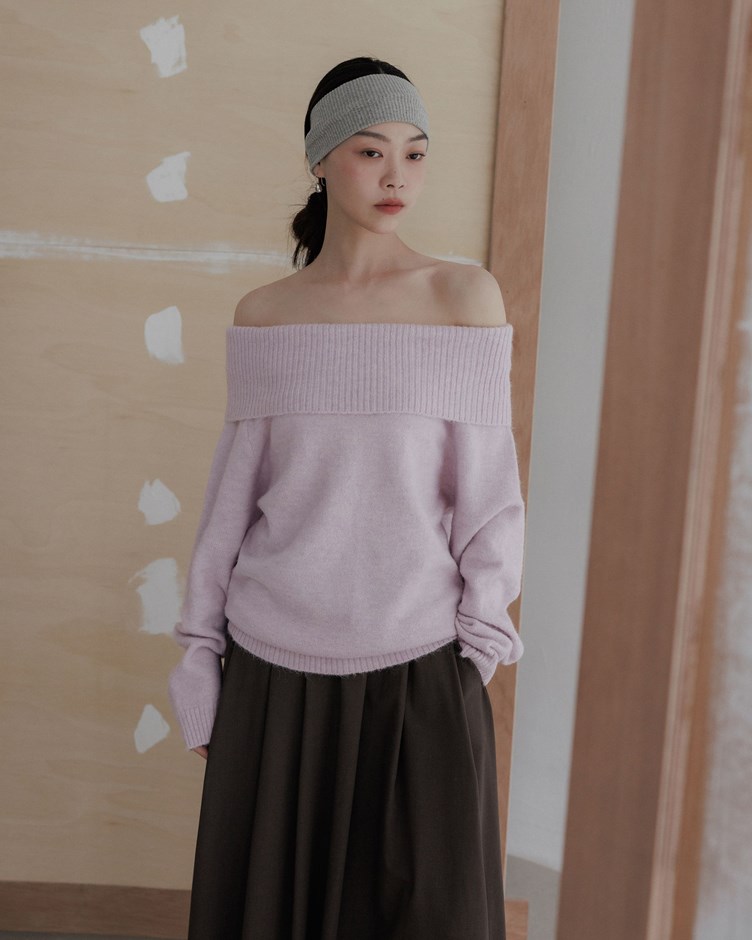 優雅一字領針織上衣