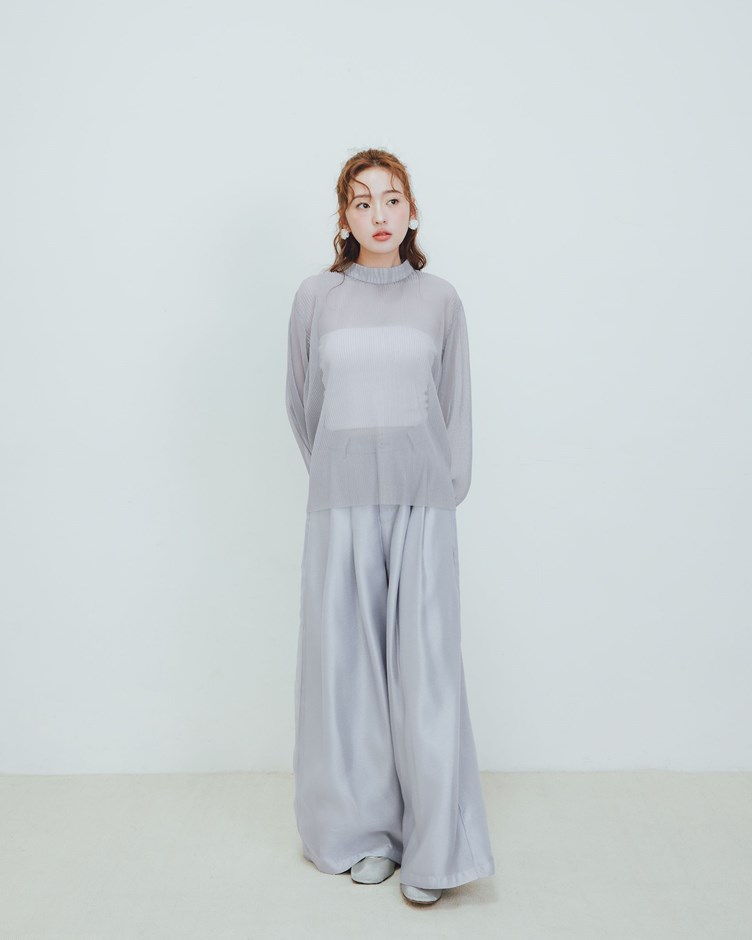 雙層仙女紗打褶西裝長褲