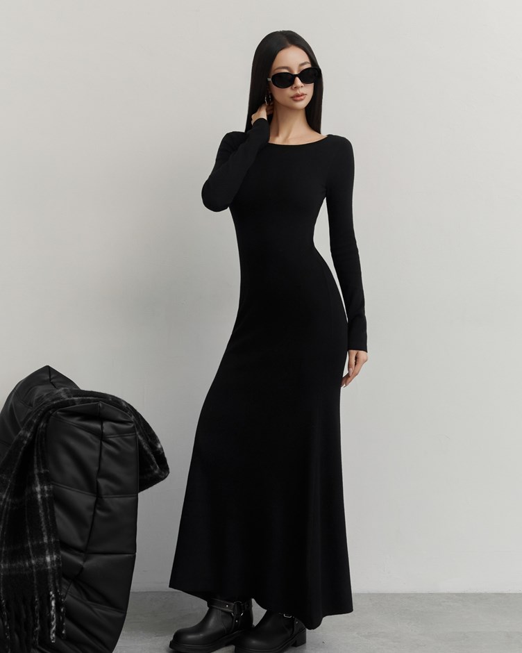 羊毛針織船型領長洋