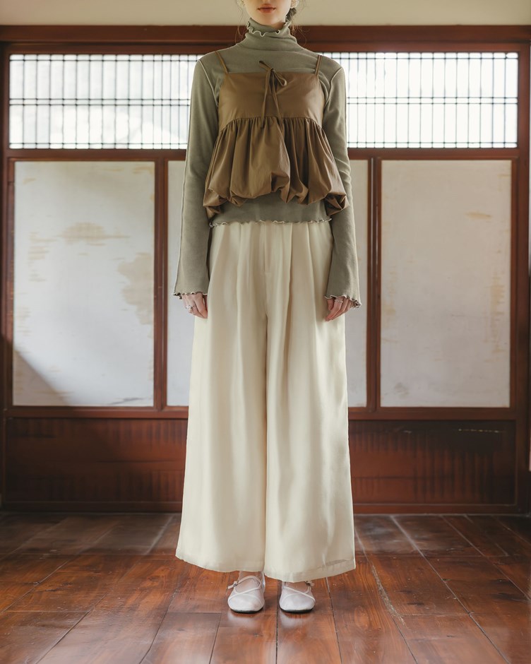 雙層仙女紗打褶西裝長褲