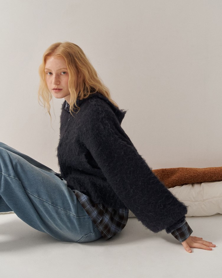 暖絨磨毛感連帽針織外套