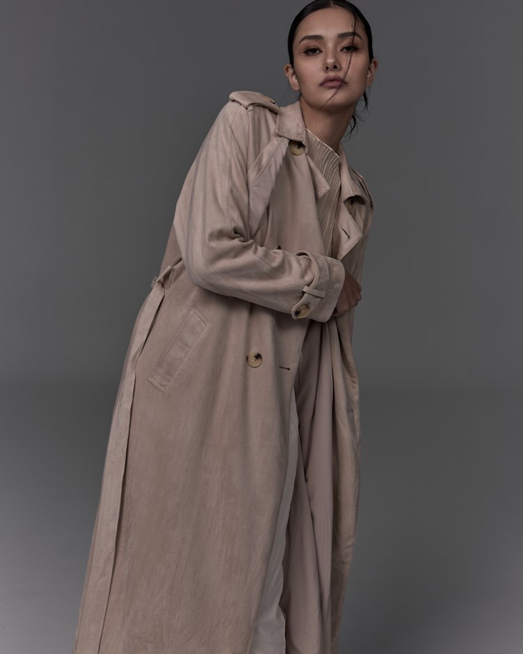 HER Long Belted Trench Coat