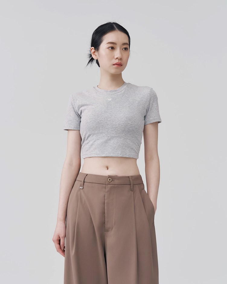 修身剪接短袖 bra top