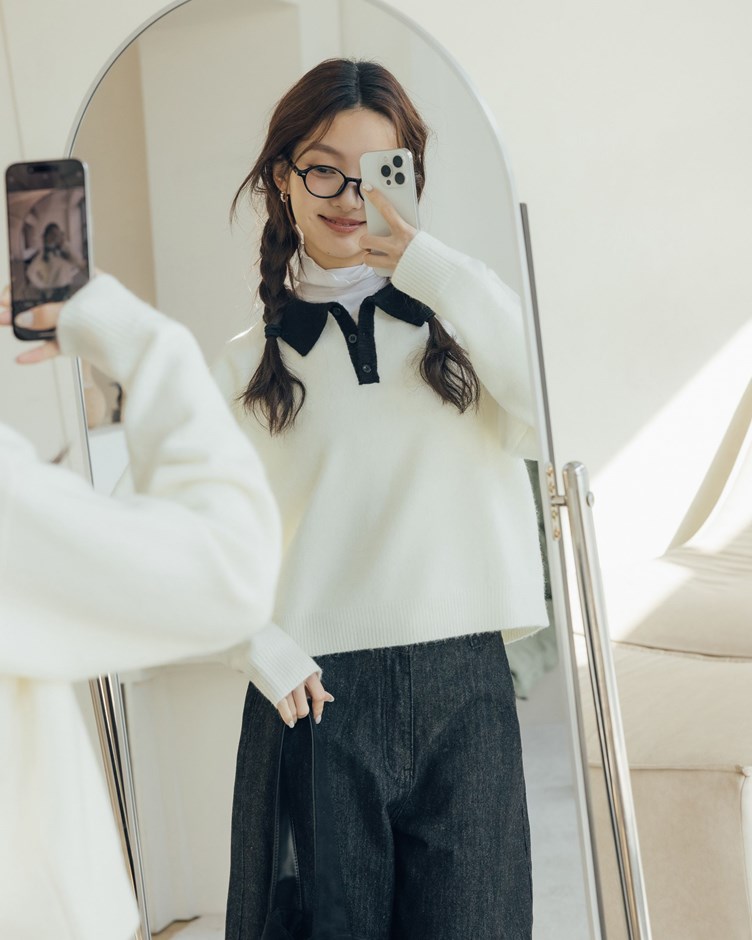 簡約配色POLＯ針織上衣