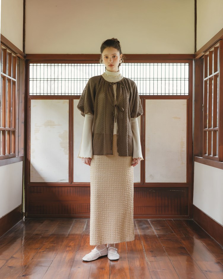 縐縐肌理後開岔長裙