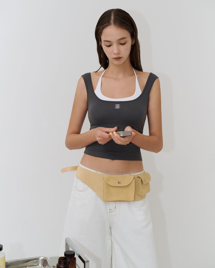 MIT品牌LOGO假兩件繞脖BRA TOP(一體成型)