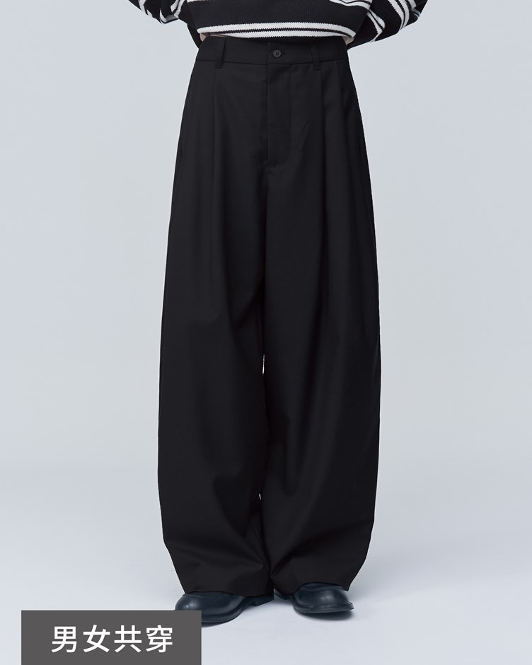 中性西裝料打褶抗皺長褲