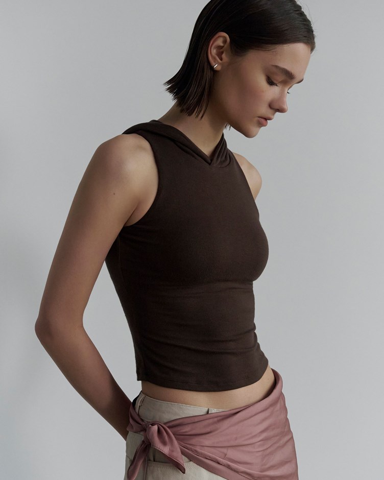 MIT 柔彈連帽削肩BRA TOP