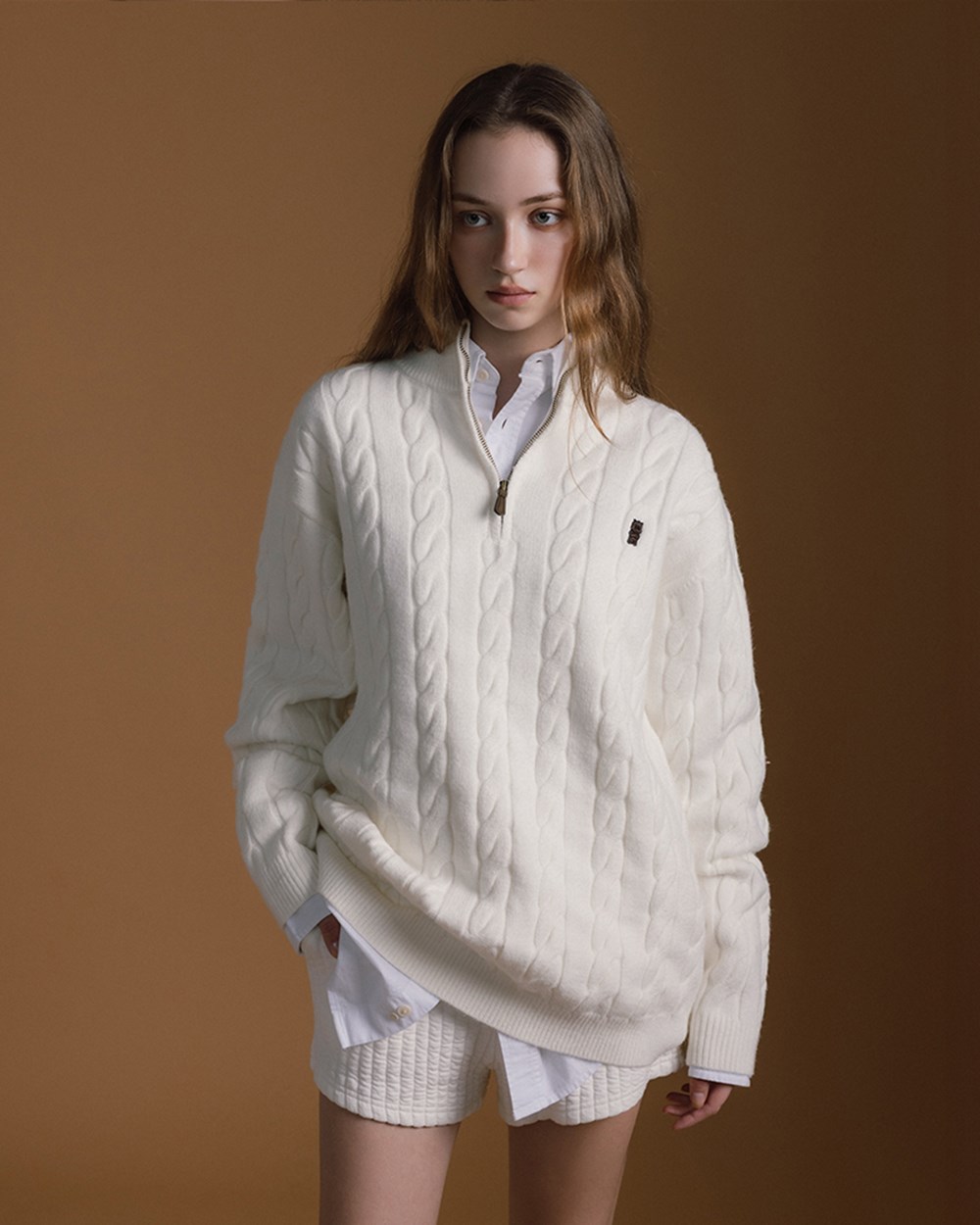 Bobby&Bella小刺繡拉鍊立領毛衣