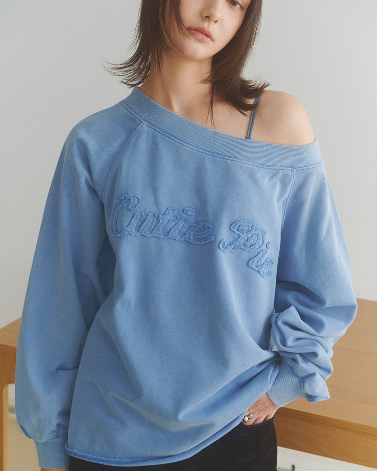 LOGO貼布繡斜肩大學TEE