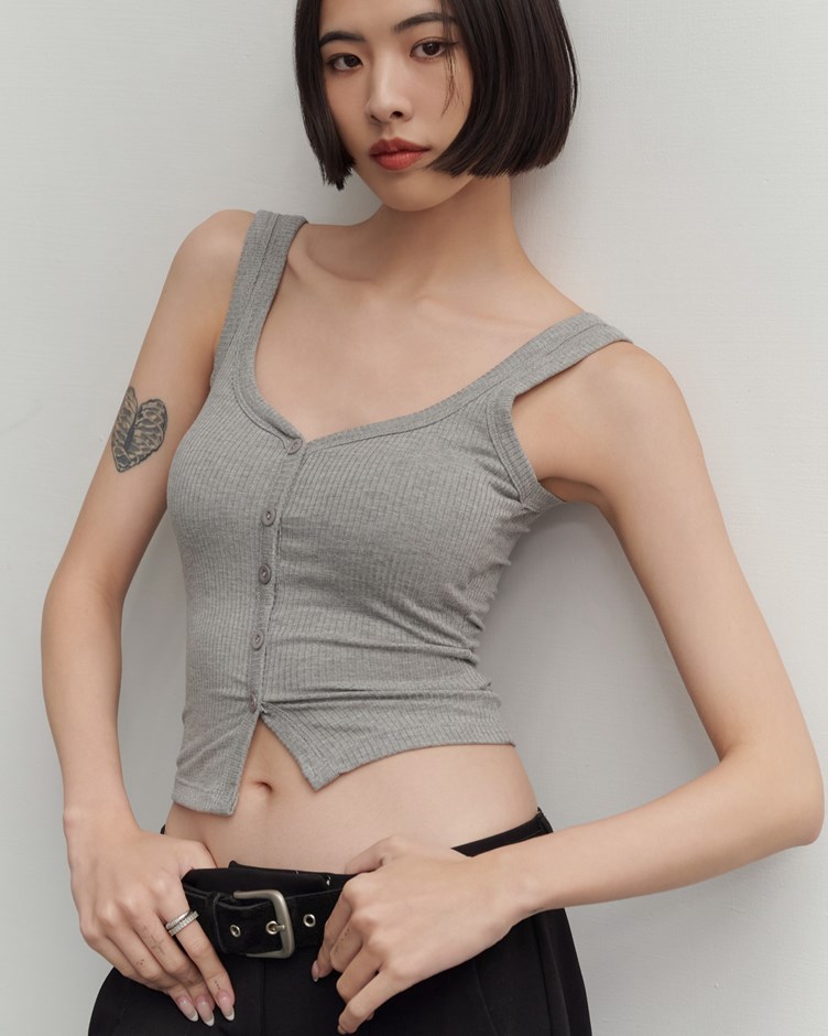 柔彈羅紋排釦BRA TOP背心