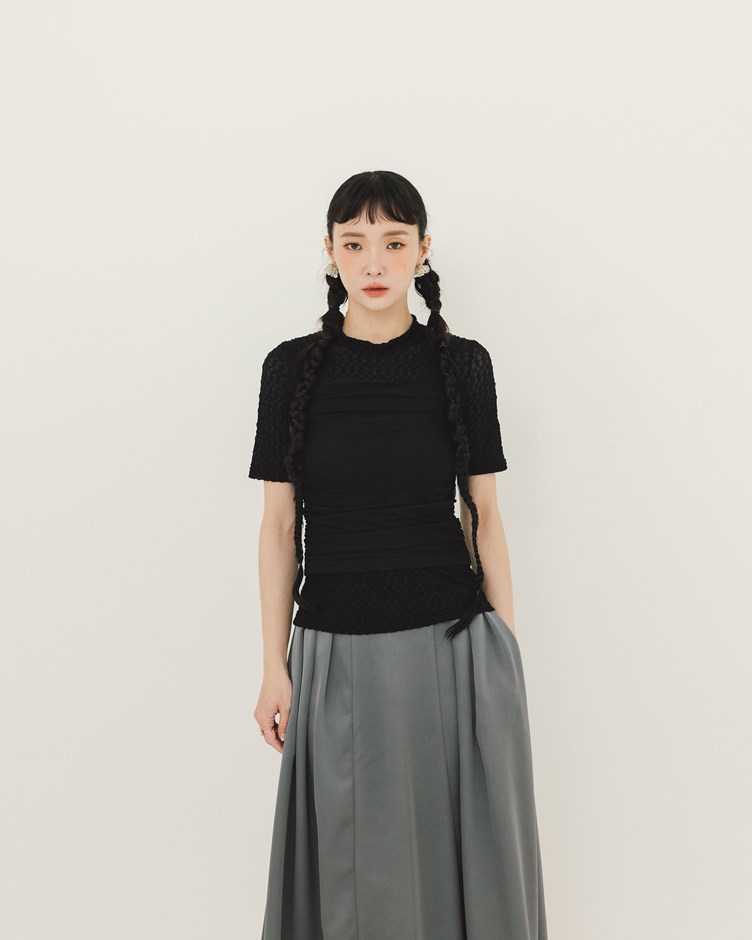 皺皺小高領短袖上衣