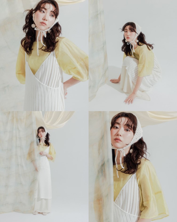 皺皺肌理綁帶澎袖上衣