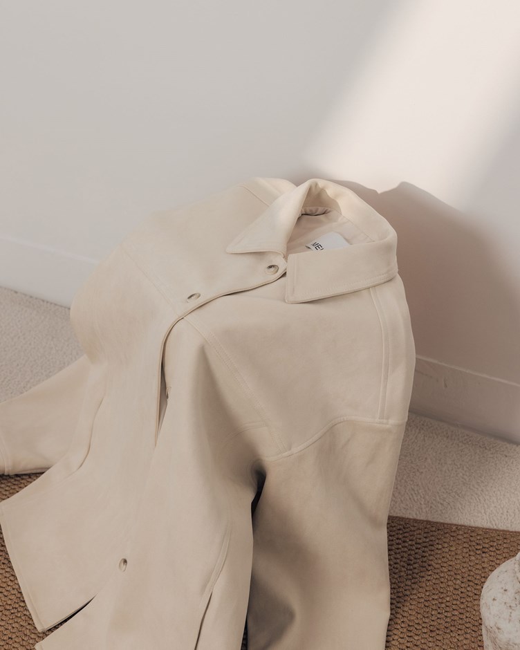 厚磅霧絨麂皮車線外套