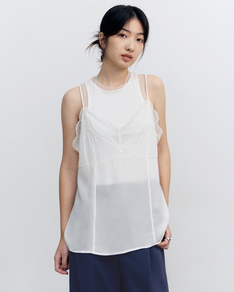 蕾絲拼接雪紡背心