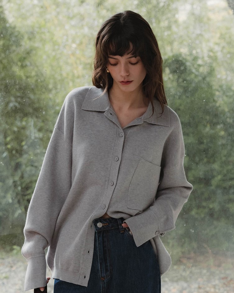 翻領口袋針織上衣