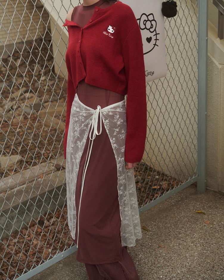 透肌感綁帶蕾絲緹花襯裙