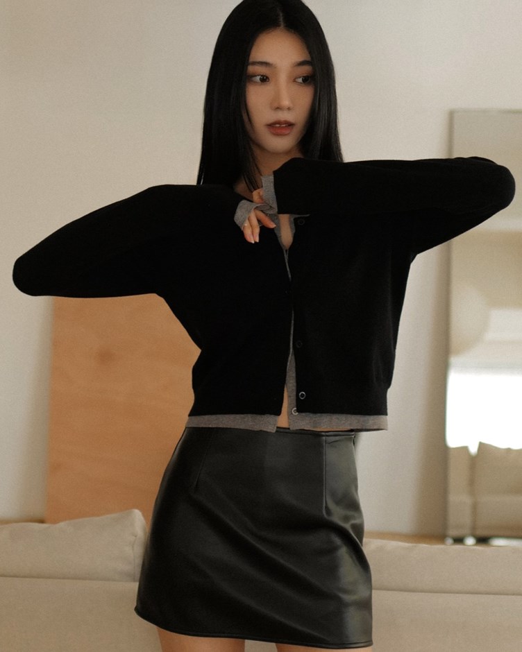 拼接假兩件針織開衫外套