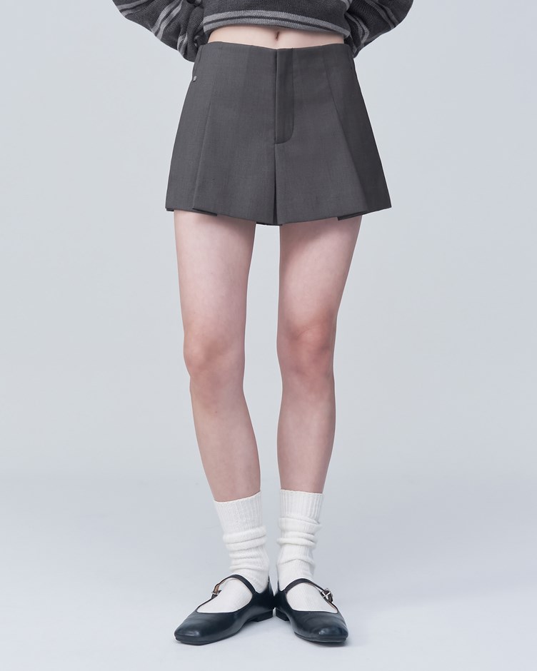 西裝料百褶短褲裙