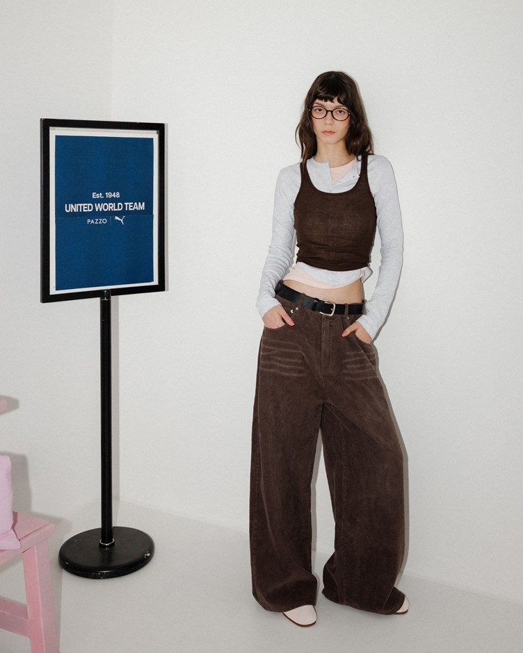 刷色燈芯絨中腰寬褲